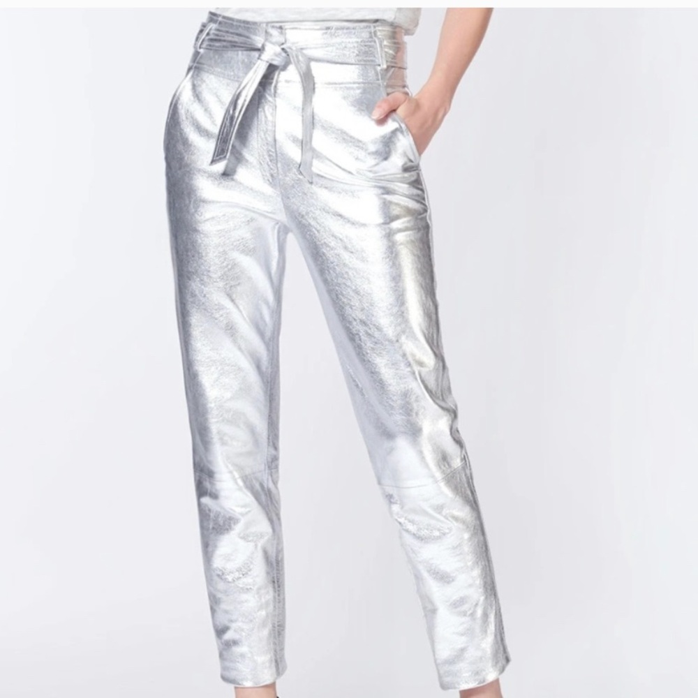 Veronica Beard Silver Faxon Leather Pants